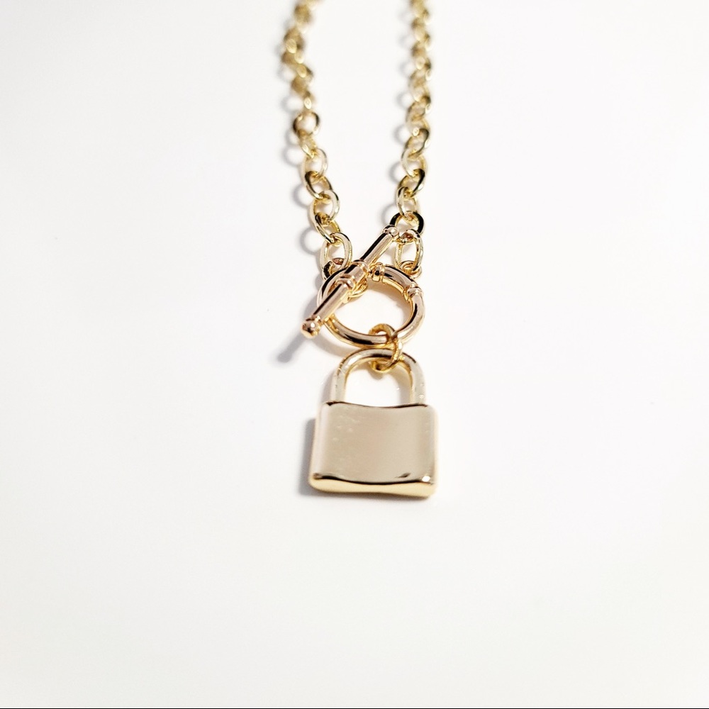 18K Gold Filled chain and lock pendant Necklace